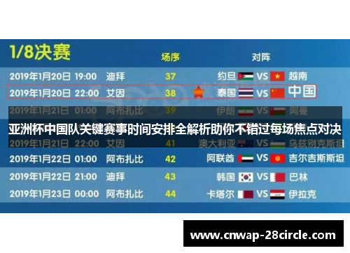 亚洲杯中国队关键赛事时间安排全解析助你不错过每场焦点对决